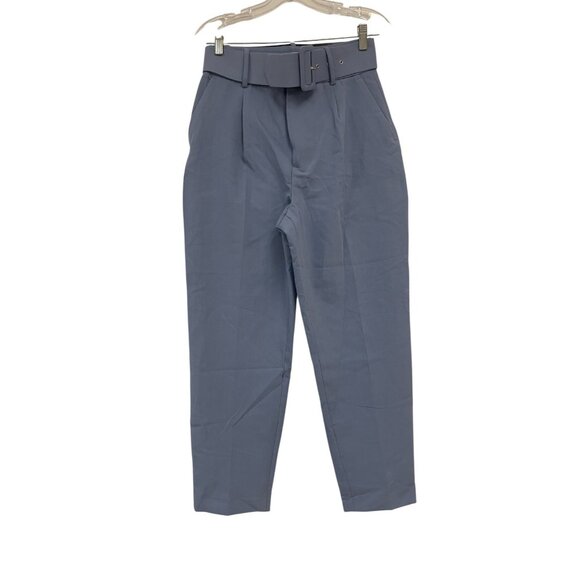 Zara Womens Pants Medium M Blue High Waisted Pleated Belted Trouser 8845/940 NWT - Picture 1 of 11